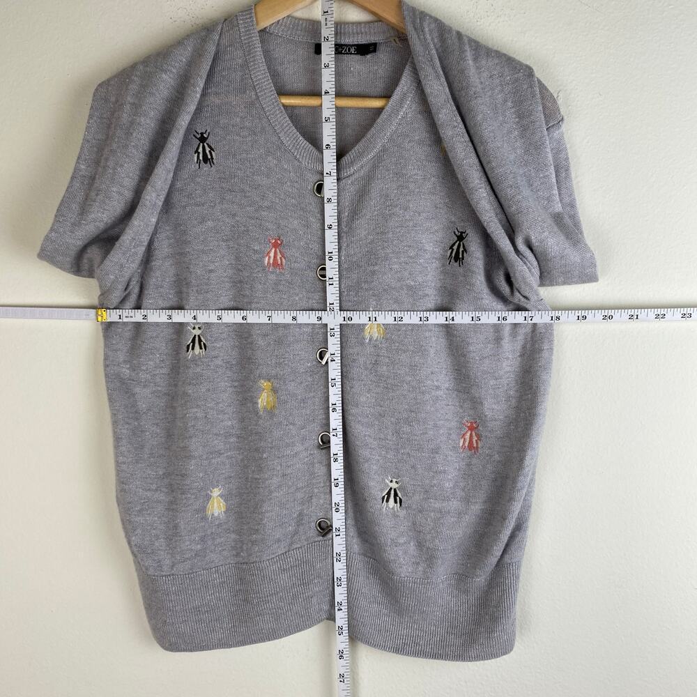 NIC + ZOE Busy Bee Embroidered Cardigan Grey Linen Blend M - Picture 14 of 14